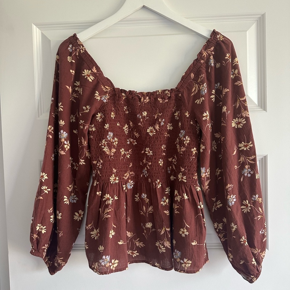 Madewell Lucie Smocked Floral Peplum Top NWT Size 4